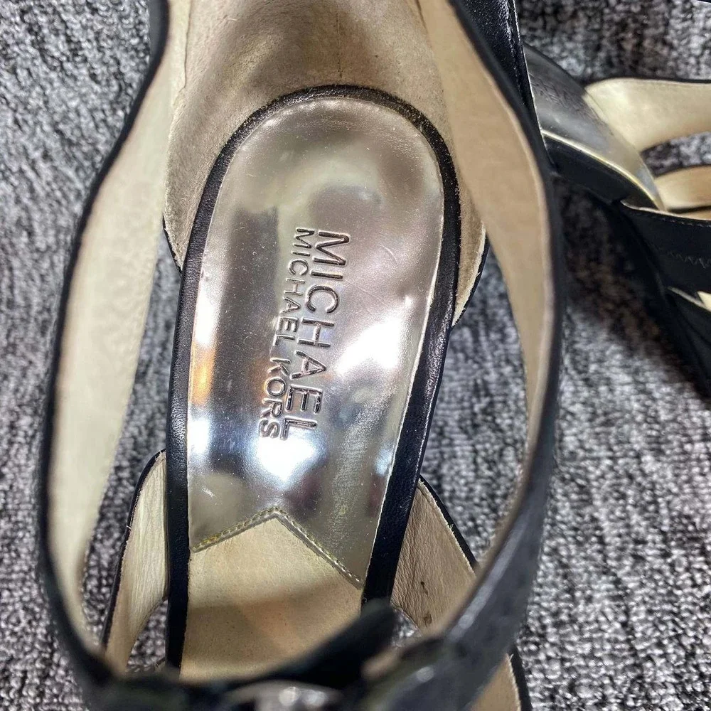 Michael Kors Berkley Platform Stiletto Sandals Women 8M Black Leather‎ Front Zip